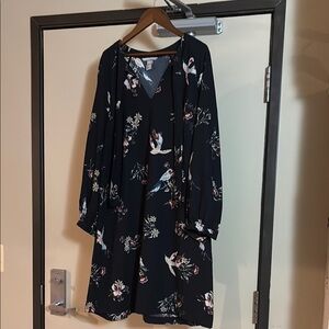 H&M Dark Blue Floral Long Sleeve Dress
